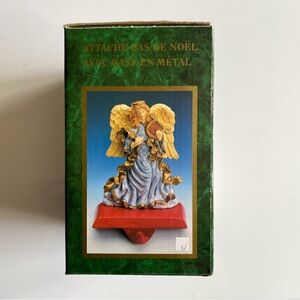 Christmas Stocking Holder with metal base. Angel with harp. New in original box.
